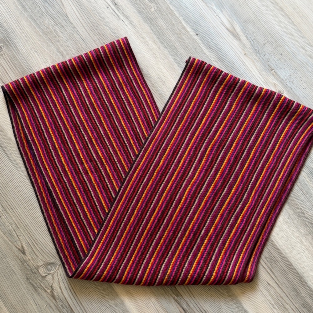 Coldwater Creek Multi Color Striped Infinity Scarf Burgundy Purple Orange Knit